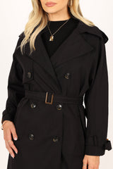 Trina Button Front Trench Coat - Black