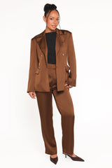Trina Satin Blazer - Brown