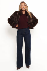 Velma Channel Faux Fur Jacket - Chocolate