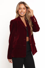 Zpya Single Button Velvet Blazer - Berry
