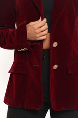 Zpya Single Button Velvet Blazer - Berry