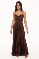 Angelique Pleated Jumpsuit - Chocolate Brown
