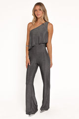 Anna One Shoulder Lurex Jumpsuit - Black Silver