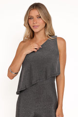 Anna One Shoulder Lurex Jumpsuit - Black Silver