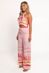Aryn Halterneck Jumpsuit - Pink Palm