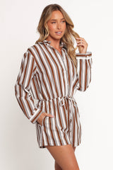 Beau Long Sleeve Romper - Chocolate Stripe