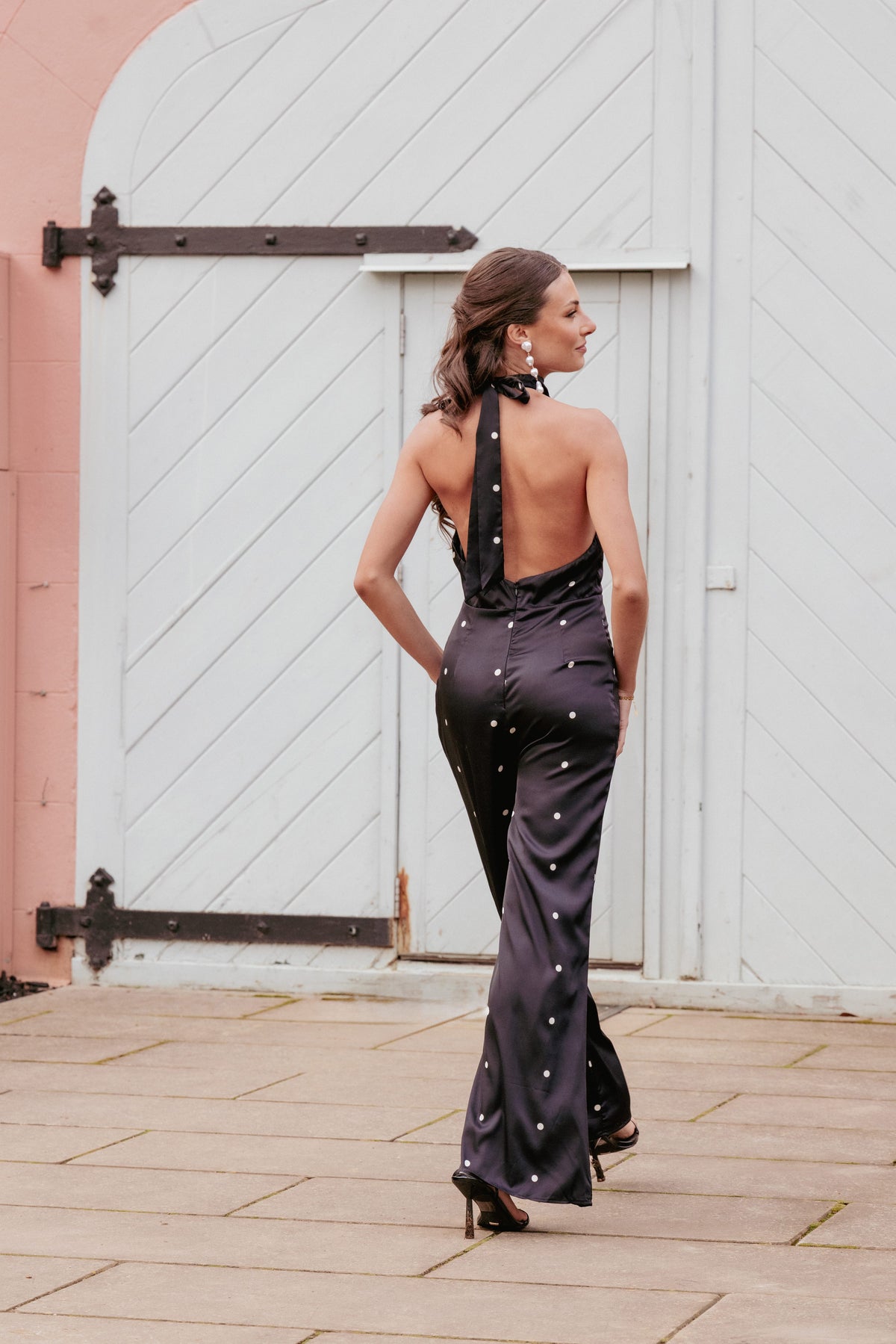 Bentley Halterneck Jumpsuit - Black Polka Dot