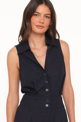 Claudia Collared Romper - Navy