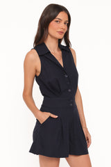 Claudia Collared Romper - Navy