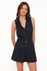 Claudia Collared Romper - Navy