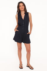 Claudia Collared Romper - Navy