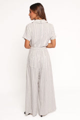 Daila Tie Waist Jumpsuit - White Black