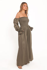 Domenica Shirred Long Sleeve Jumpsuit - Olive