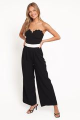 Elaria Scalloped Belted Jumpsuit - Black
