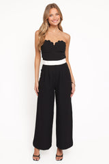 Elaria Scalloped Belted Jumpsuit - Black