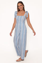 Ella Tie Shoulder Jumpsuit - Blue/White Stripe