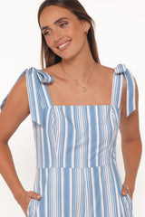 Ella Tie Shoulder Jumpsuit - Blue/White Stripe