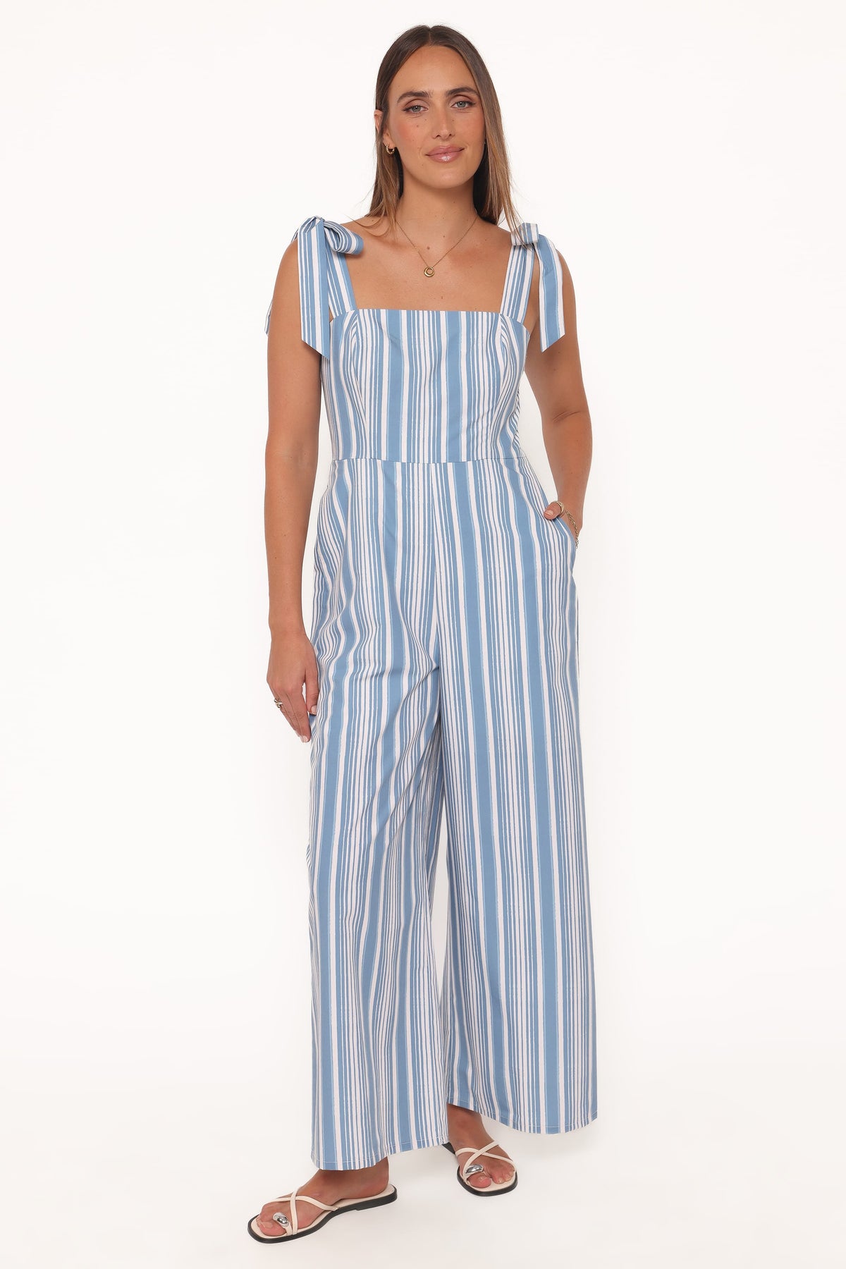 Ella Tie Shoulder Jumpsuit - Blue/White Stripe