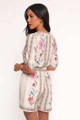 Ginger Tie Waist Romper - Pink Multi