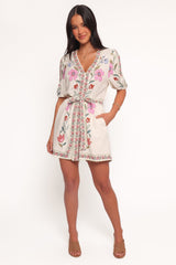Ginger Tie Waist Romper - Pink Multi