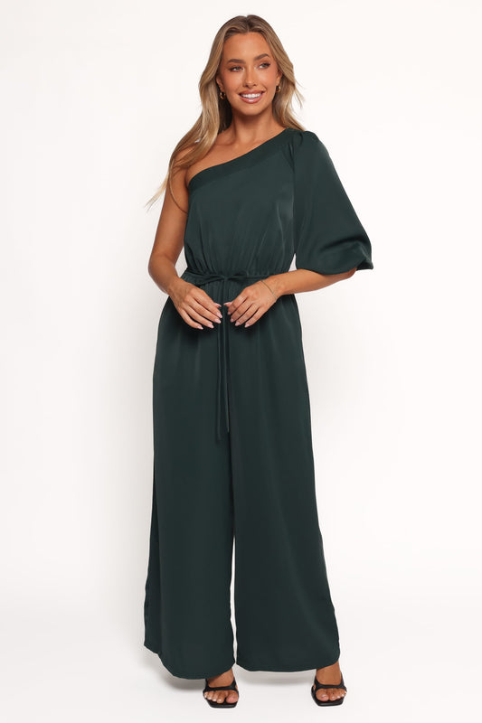 Hedda One Shoulder Jumpsuit - Emerald