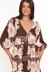 Henley Romper - Brown Floral