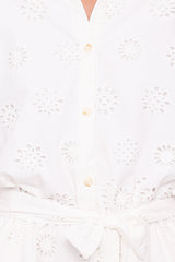 Jamie Tie Front Romper - White Broderie