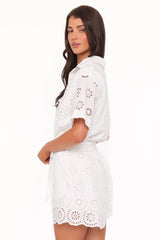 Jamie Tie Front Romper - White Broderie