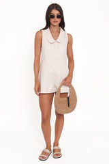 Lavina Collared Romper - Cream