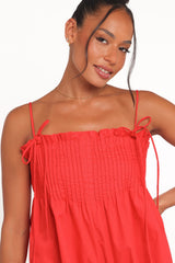 Liora Pleated Romper - Red