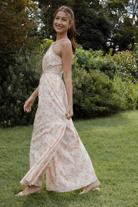 Madeira Jumpsuit - Peach Ditsy Floral