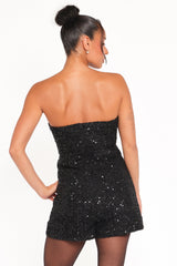 Madeline Strapless Tweed Romper - Black