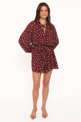 Michelle Romper - Burgundy Polka Dot
