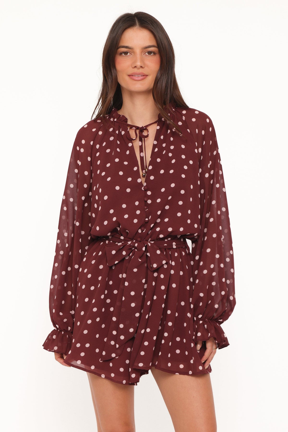 Michelle Romper - Burgundy Polka Dot