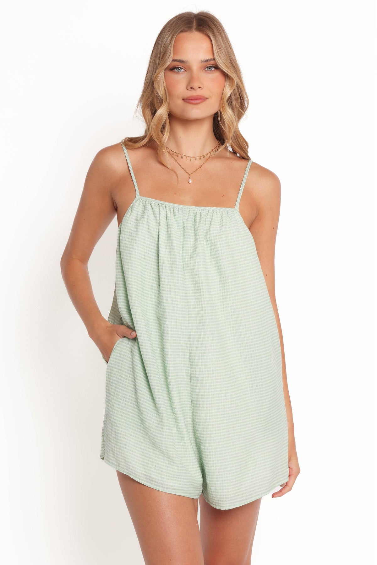 Neva Romper - Green Gingham