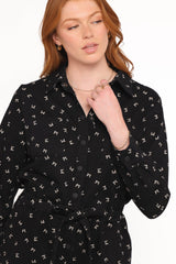 Niqui Long Sleeve Romper - Black Cream