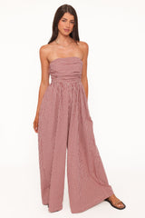 Paige Strapless Jumpsuit - Red Gingham