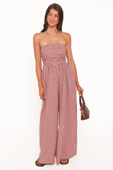 Paige Strapless Jumpsuit - Red Gingham