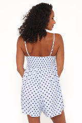 Quinley Romper - Blue Polka Dot