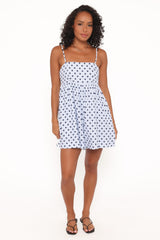 Quinley Romper - Blue Polka Dot