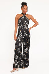 Raelynn Halter Jumpsuit - Black Floral
