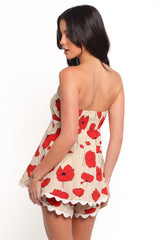 Romia Strapless Romper - Red Beige Poppy
