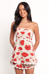 Romia Strapless Romper - Red Beige Poppy