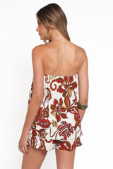 Sallie Strapless Romper - Brown Floral