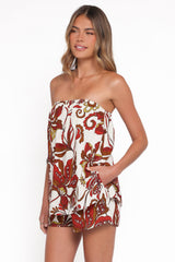 Sallie Strapless Romper - Brown Floral