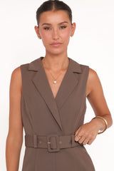 Sienna Belted Jumpsuit - Khaki Brown