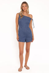 Tatum Off Shoulder Romper - Dark Denim