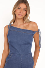 Tatum Off Shoulder Romper - Dark Denim