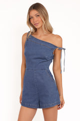 Tatum Off Shoulder Romper - Dark Denim