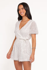 Varity Puff Sleeve Romper - White